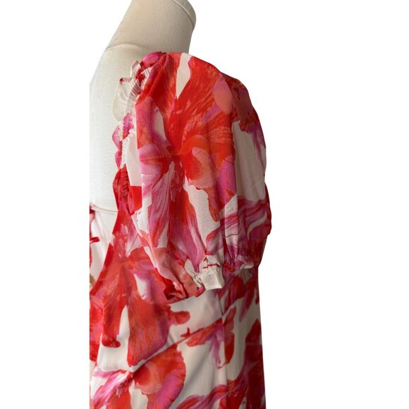NWT WAYF Large Floral Print Maxi Dress Puff Sleeves & Tie Neckline - Picture 12 of 16